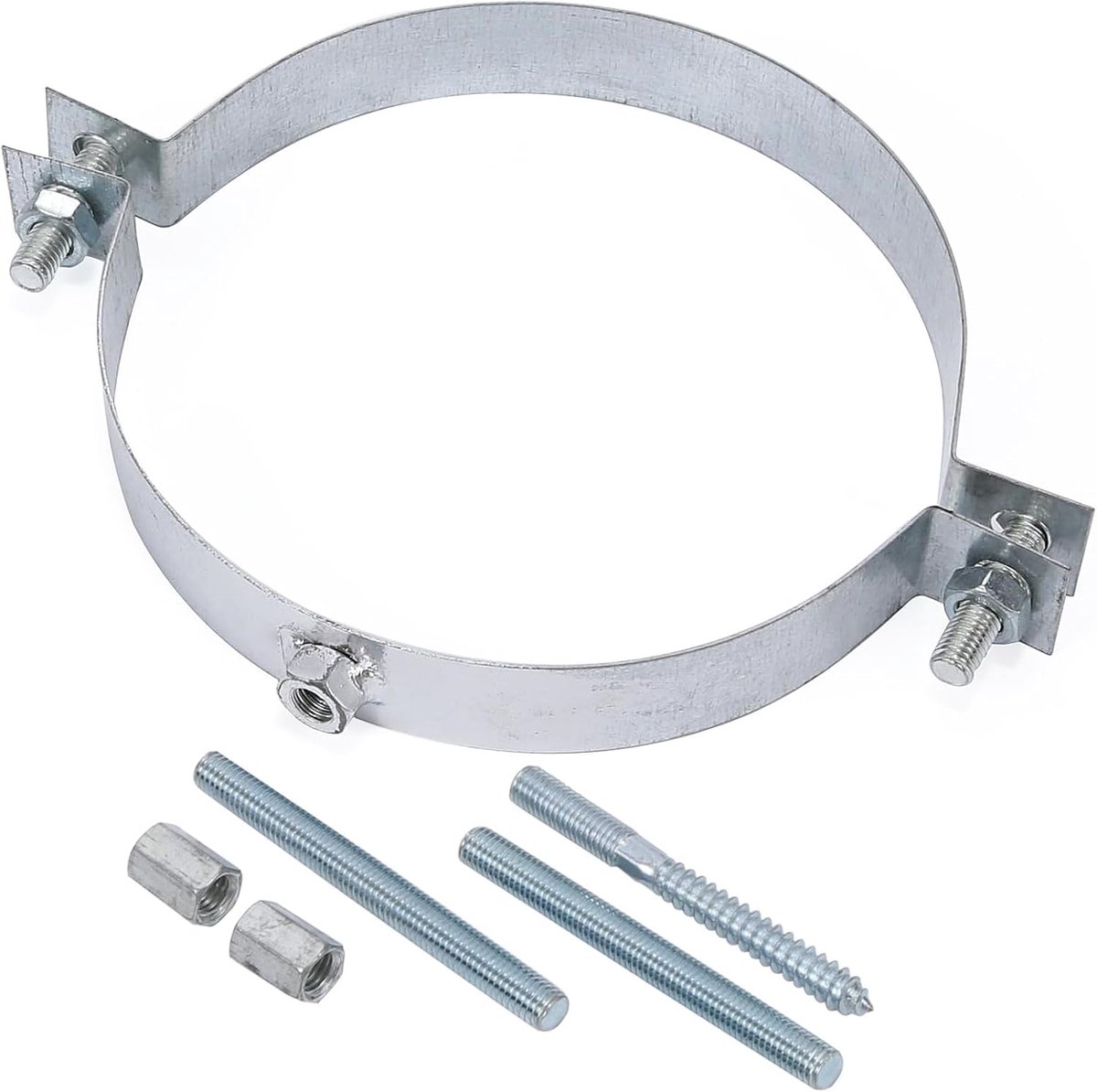 SnelShoppen - Stove Tube Holder Set - Montagebeugel met Dowels, Gasklep en Rookpijp Klem - 80 mm, Gegalvaniseerd, 3x Splitstangen 10 cm, Hoogwaardige