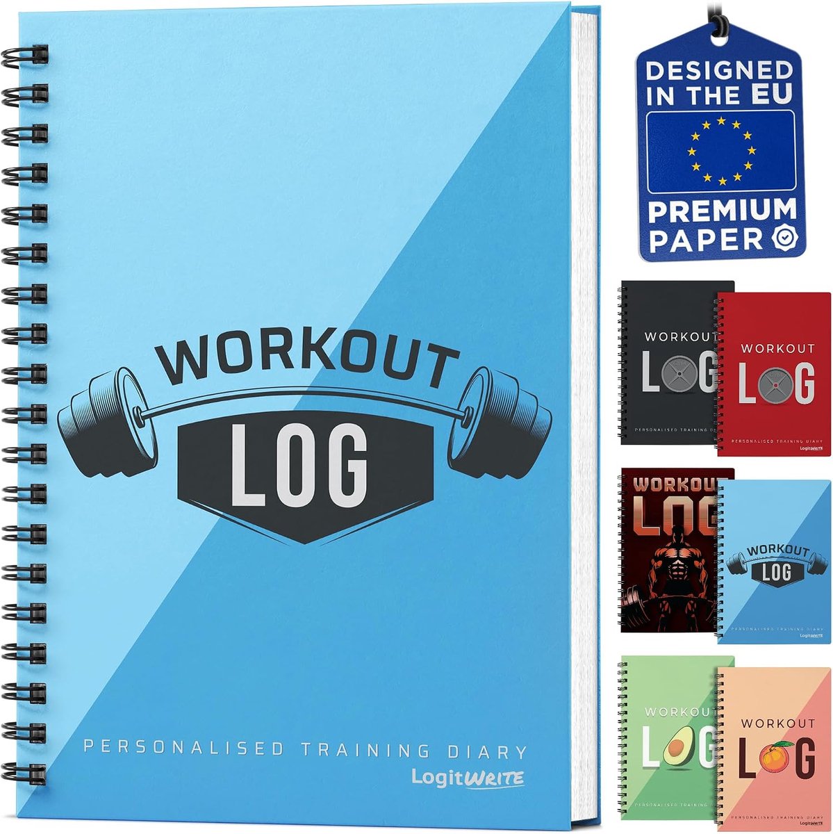 SnelShoppen - Fitness Log - Workout Planner A5 Formaat - Azure - Dikkere Cover - Trainingsjournal - Doelen Stellen voor Bodybuilding - Duurzaam & Hand