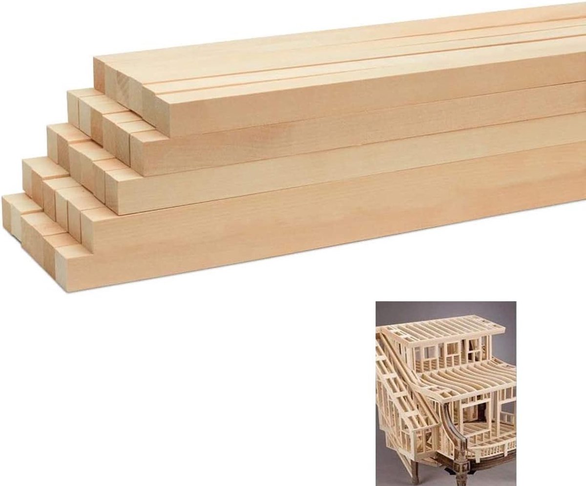 30 Stuks Vierkante Houten Stokken 10 mm, Natuurlijk Hout voor Creatieve Klussen en Ambachten, 25 x 1 x 1 cm