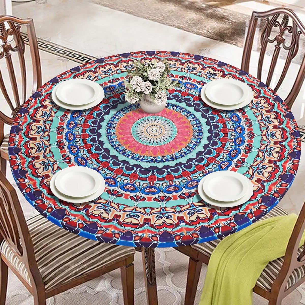 Ronde Tafelkleed 48 Inch met Elastische Rand, Waterdicht en Vuilafstotend voor Buiten en Tuin Decoratie