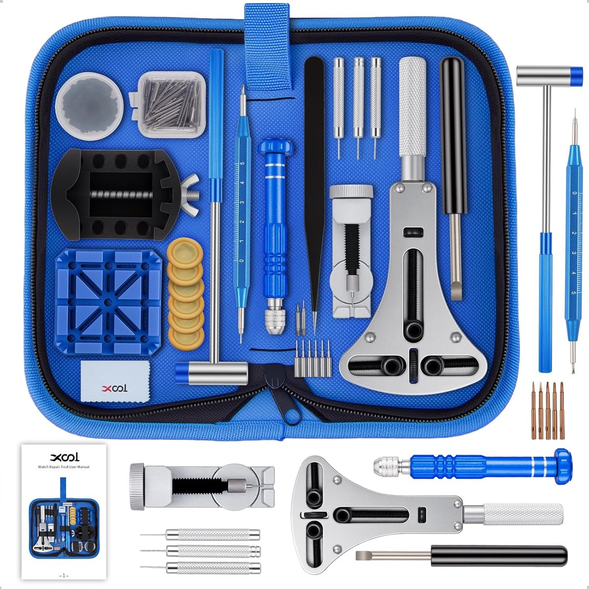 SnelShoppen - Watch repair kit 210-delig – Professionele set voor vervanging van horlogebanden, schakels, batterijen en veerstangen, blauw, Minimalist
