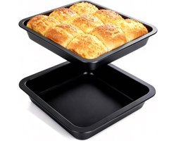 SnelShoppen - 2 Square Baking Dish 22.5x22.5x4.5cm - Non-Stick Brownie Mold, Cake Mould, Casserole Bakvorm voor Oven en Ninja Air Fryer, Ruimtebespare