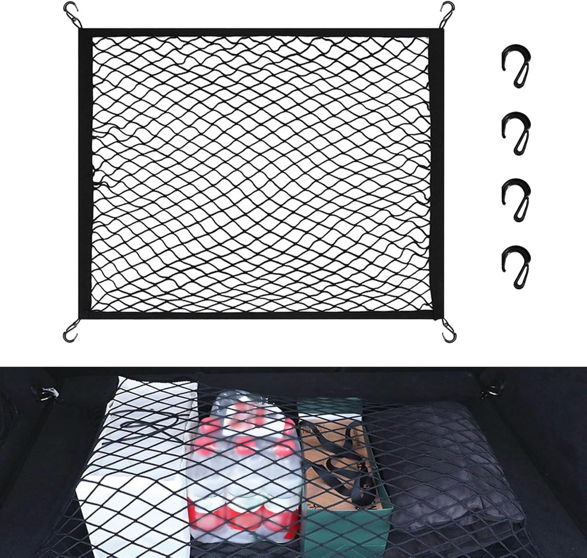 SnelShoppen - Elastisch Luggage Net 80x60 cm - Verlengbaar tot 160x120 cm - 4 Haken - Geschikt voor Camper, Auto, Fiets - Duurzaam, Flexibel en Scheur