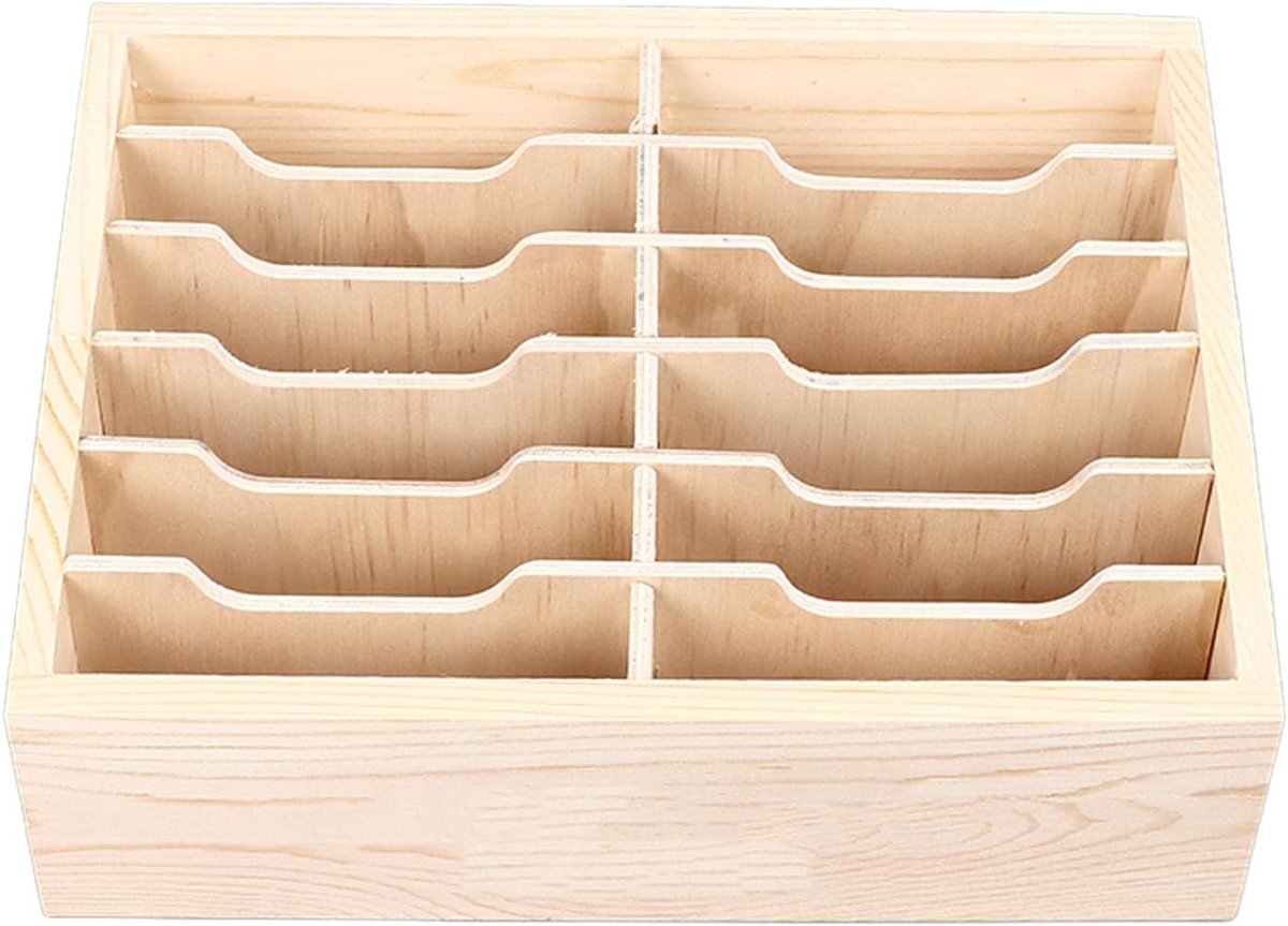 SnelShoppen - Houten Mobile Phone Box met 12 Compartimenten, Desktop Organizer voor Kantoor en Klaslokaal, Multifunctionele Opbergdoos voor Mobiele Te