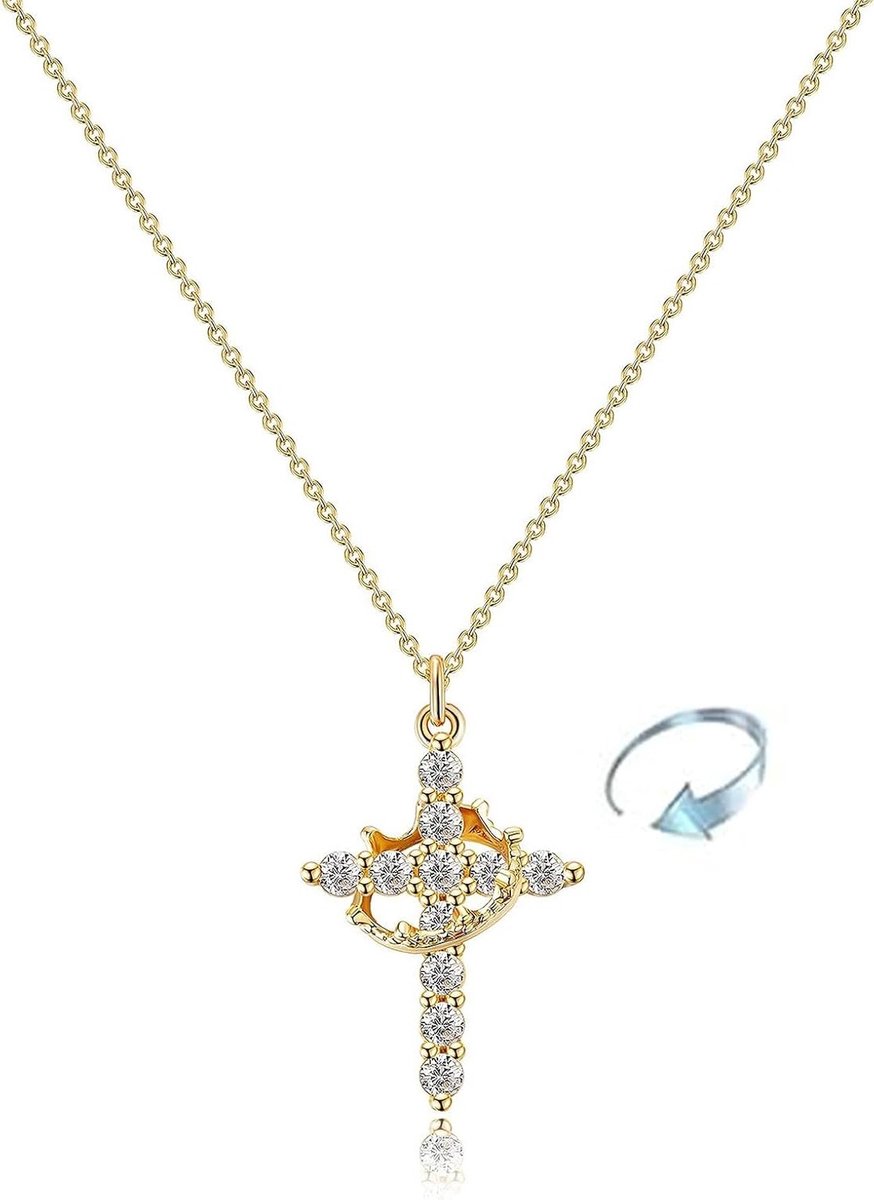 Kruis ketting met kroon in witgoud, elegante christelijke sieraden met geloofsbedel voor vrouwen en meisjes