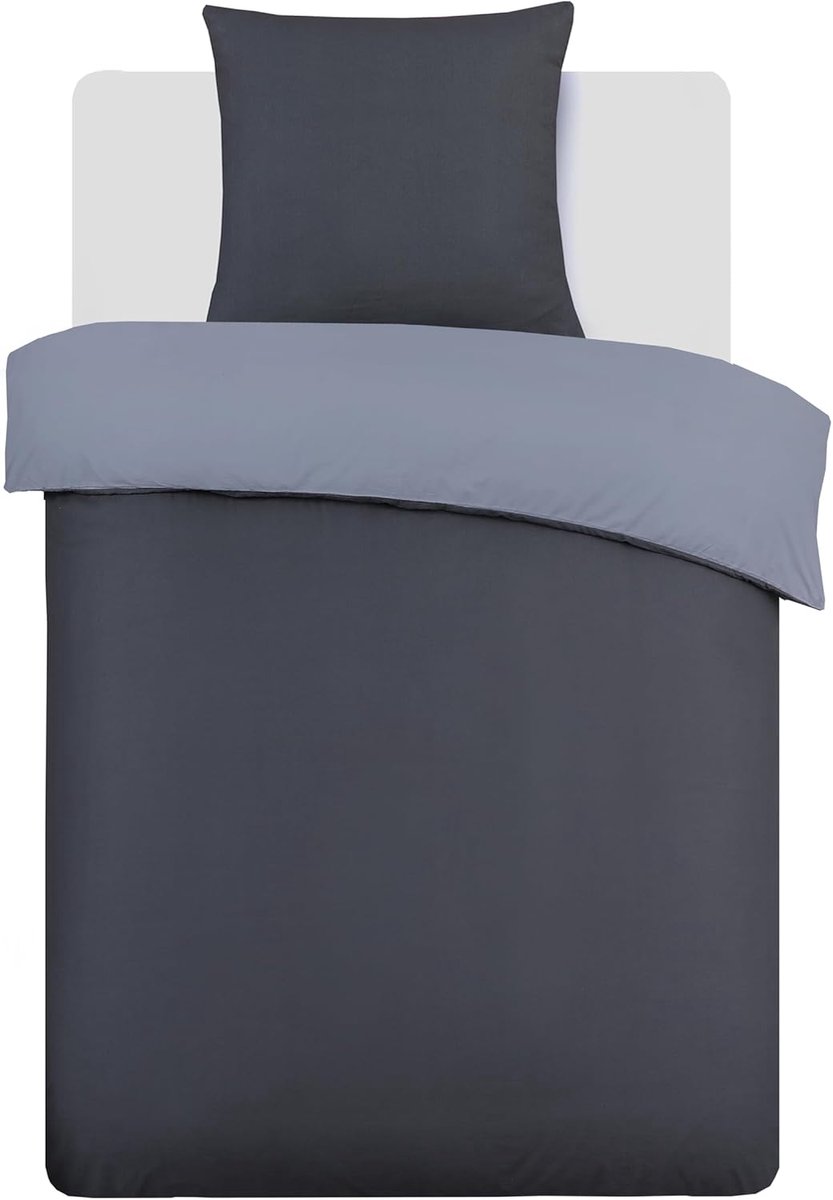 SnelShoppen - Dekbedovertrek Vision grijs - 135 x 200 cm - 100% katoen - Inclusief kussensloop - Oeko-Tex gecertificeerd - Zipper sluiting - Comfortab