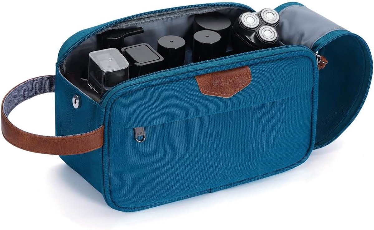 SnelShoppen - ECOHUB Toilettas voor Mannen, Waterdichte Toiletry Bag met Grote Opbergruimte en Nat Compartment, Gerecycled PET, Blauw Groen, Ideaal vo