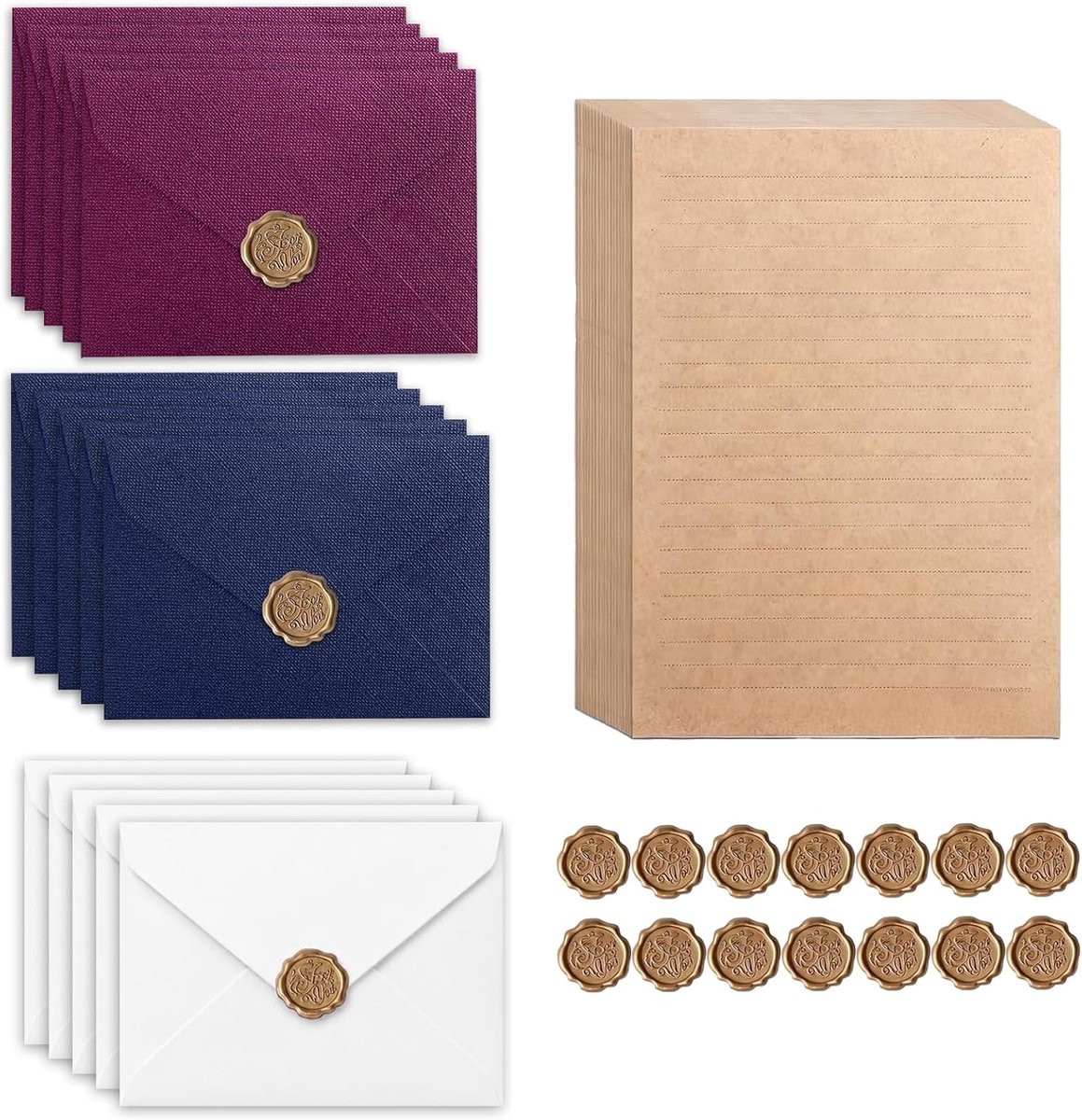 SnelShoppen - 60 Stuks Briefpapier met Enveloppen, Vintage Schrijfwaren Set voor Liefdesbrieven, Huwelijksuitnodigingen, Verjaardagen - 30 Gelinieerde