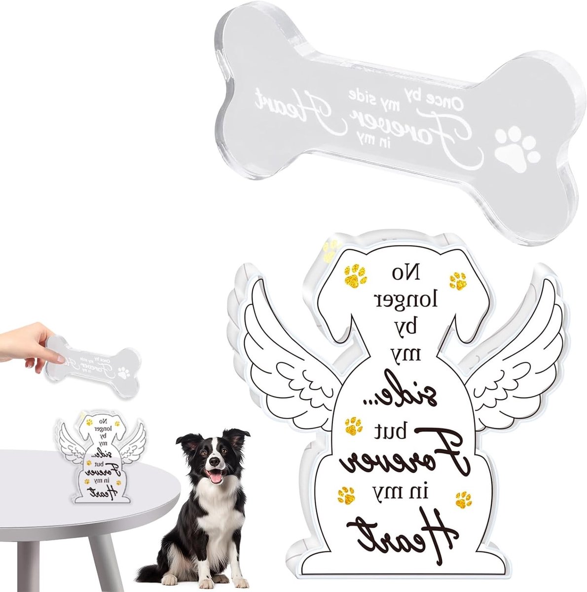 Herinneringsornamenten huisdier 2 stuks - kristal acryl - pet memorial decor - ter nagedachtenis aan uw hond of kat - ShopVlot