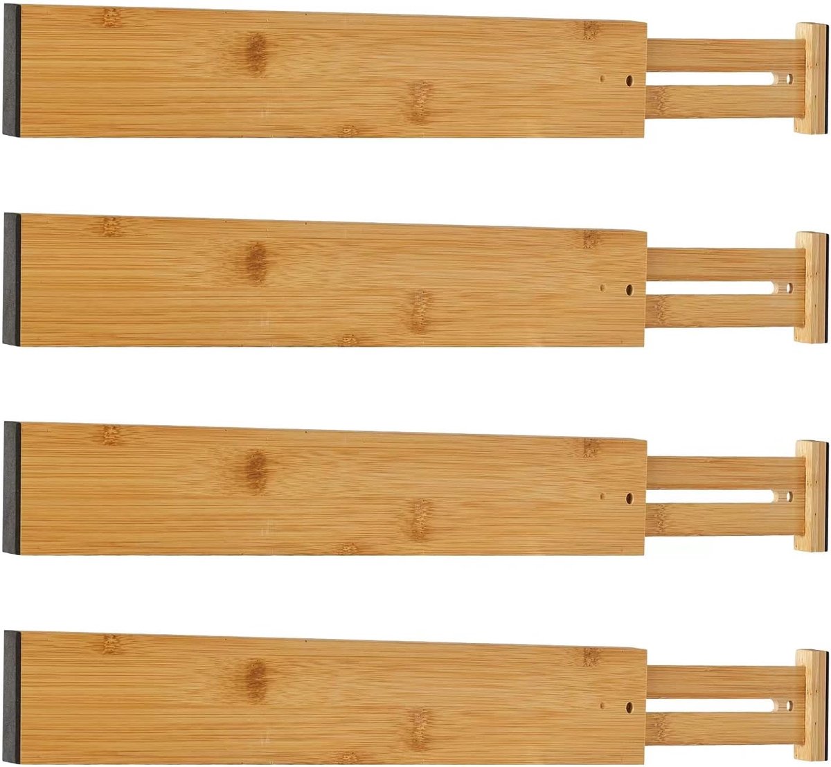 SnelShoppen - Uittrekbare Bamboo Lade Verdeler Organiser Set van 4 - Verstelbare Lade Organizer voor Keuken, Badkamer, Slaapkamer en Kantoor (43-56cm)