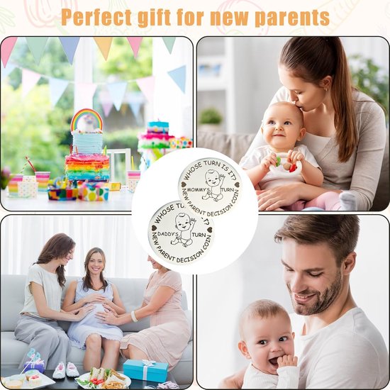 SnelShoppen - Nieuwe Ouders Beslissingsmunt - Grappig Baby Cadeau voor Eerste Keer Moeder en Vader - Dubbelzijdige Munt, Perfect voor Diaper Veranderi van Snelshoppen — afbeelding 5