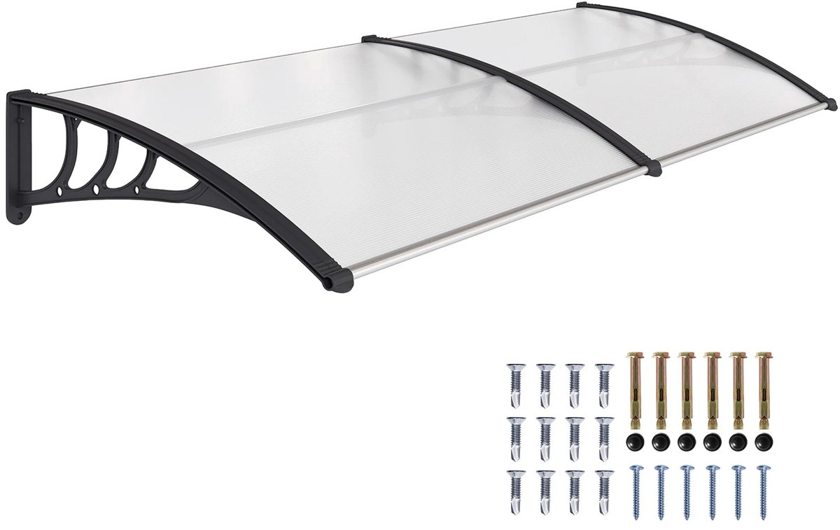 Deurluifel voor Voordeur 75x195x23 cm – Polycarbonaat Luifel met Aluminium Frame – Transparant