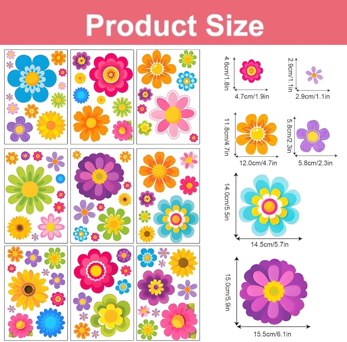 SnelShoppen - 88 Stuks Auto Stickers Bloemen Vinyl voor Off-Road Voertuigen, RV, Auto Carrosserie, Deur, Kofferbak, Raam, Wanddecoratie