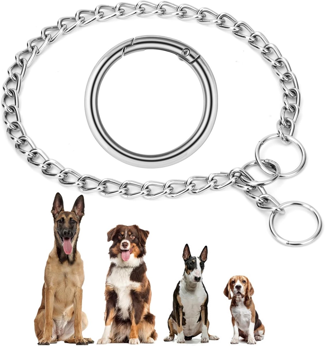 SnelShoppen - Dog Chain Metaal Verstelbaar Choke Chain voor Honden - Duurzame Zilveren Halsband - Voor Kleine, Medium en Grote Honden - 3mm Diameter e