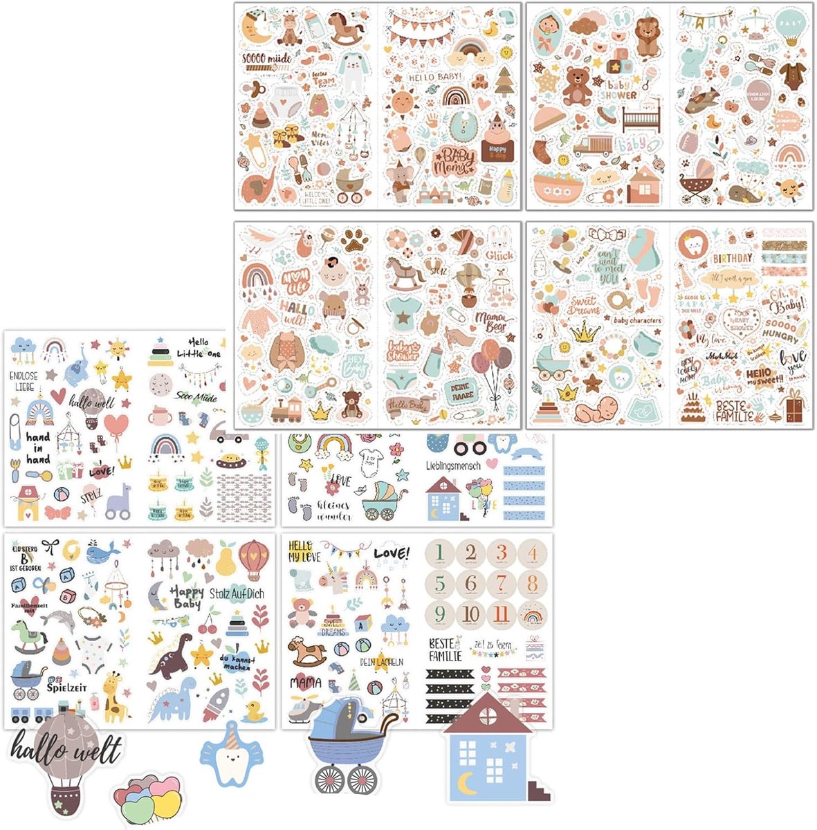 SnelShoppen - 424 Stickers voor Foto Album - Decoratieve MUNTE Stickers met Uitgebreide Patronen - 8 Pagina's voor Notebooks, Enveloppen, Reizen en Ki