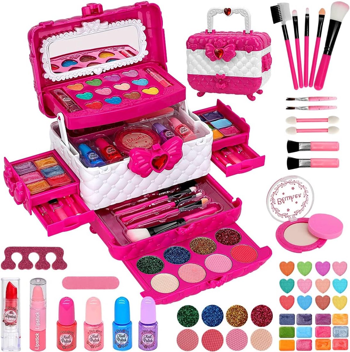 SnelShoppen - Kindermake-upset met Make-updoos voor Meisjes, Wasbare Make-up, Veilig en Niet-toxisch, Perfecte Verjaardagscadeaus voor Kinderen van 3