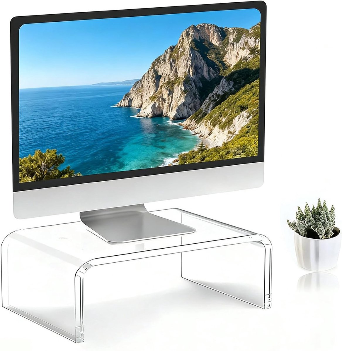 Monitorstandaard Acryl - Beeldscherm Verhoger - Bureau Organisatie - Ruimtebesparend Ontwerp - 36x19x10 cm - Transparant