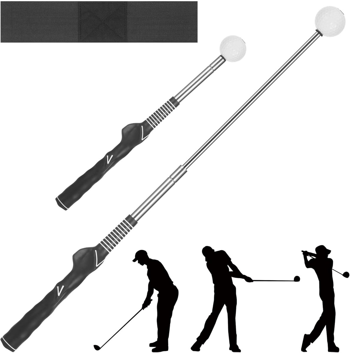 SnelShoppen - Golf Swing Trainer - Professionele Golf Trainingshulpmiddelen voor Binnen & Buiten - Verstelbare Armbanden, Uitschuifbare Racket, Ideaal