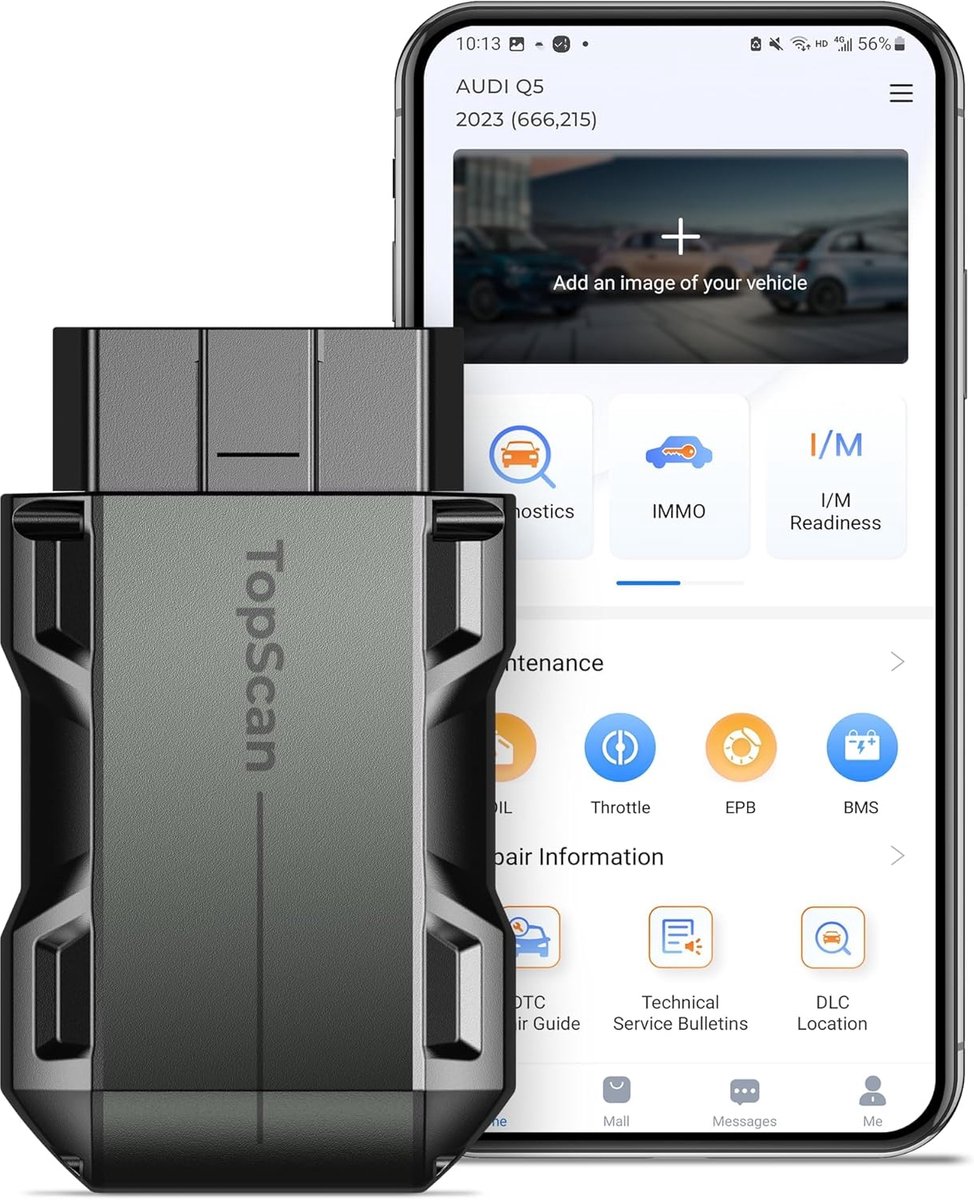 SnelShoppen - OBD2 Diagnosetester, Bluetooth Adapter, Volledige Systeemscan, Actieve Test, Automatische VIN Scan, Geschikt voor Android en iPhone, 8+