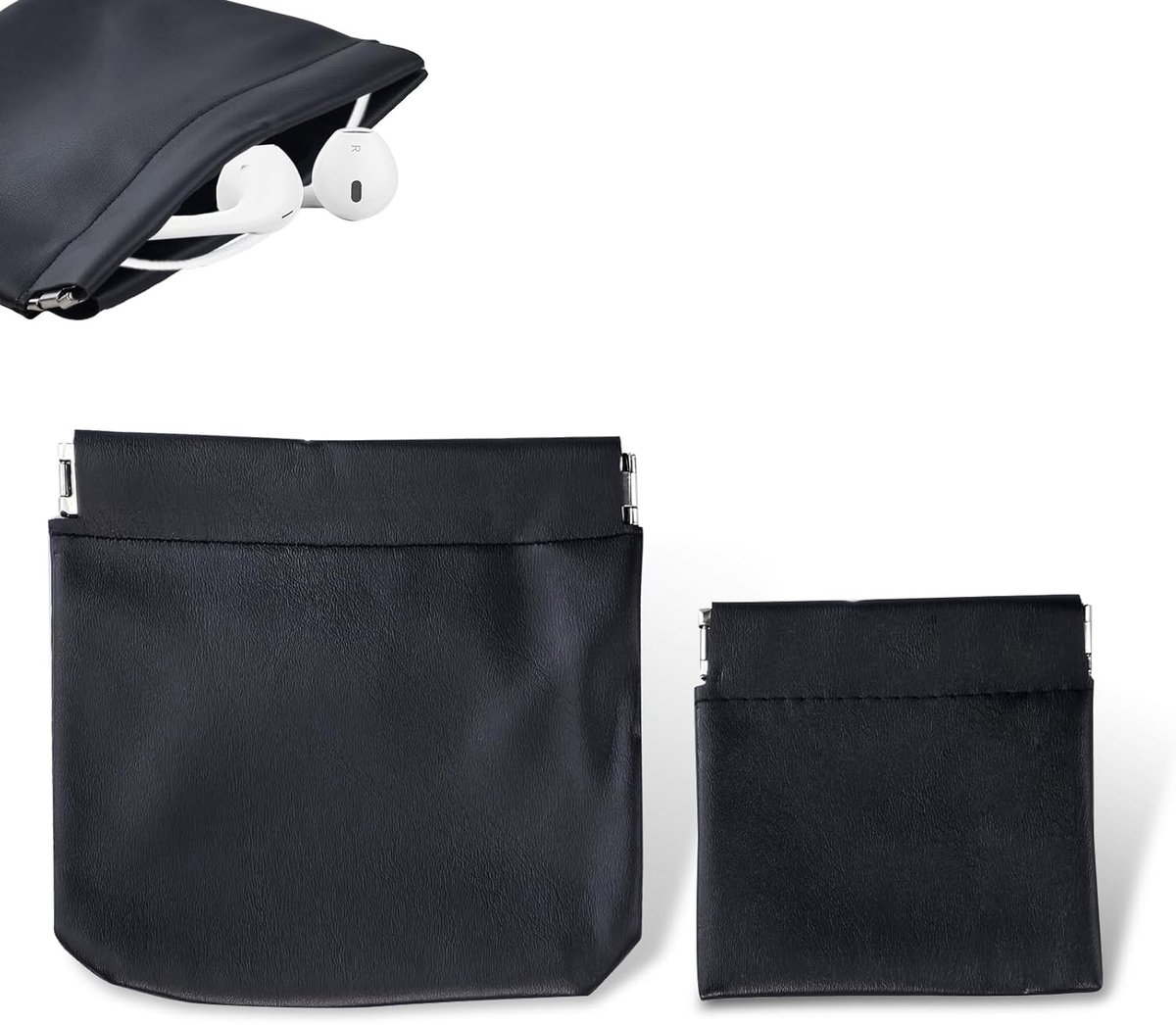 SnelShoppen - 2 Pack Hoofdtelefoon Opbergtas - PU Leren Waterdichte Oplader Bescherming - Universele Opbergtas voor Hoofdtelefoons, Sleutels, USB-Stic