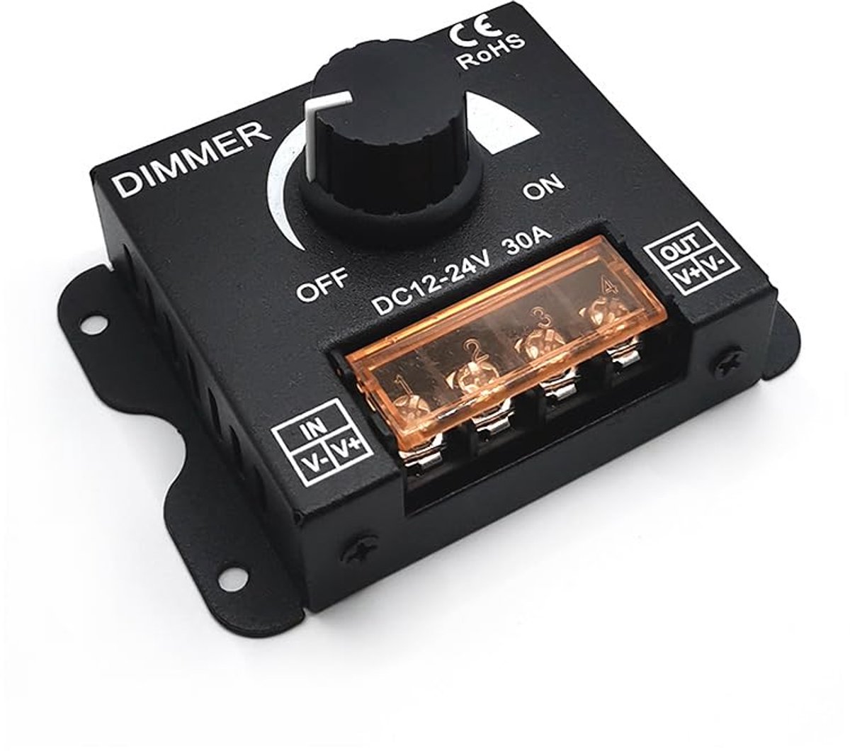 SnelShoppen - LED dimmer DC 12V 24V voor LED strips - helderheidscontroller PWM 30A zwart - stil dimmen voor thuis, tuin en feest