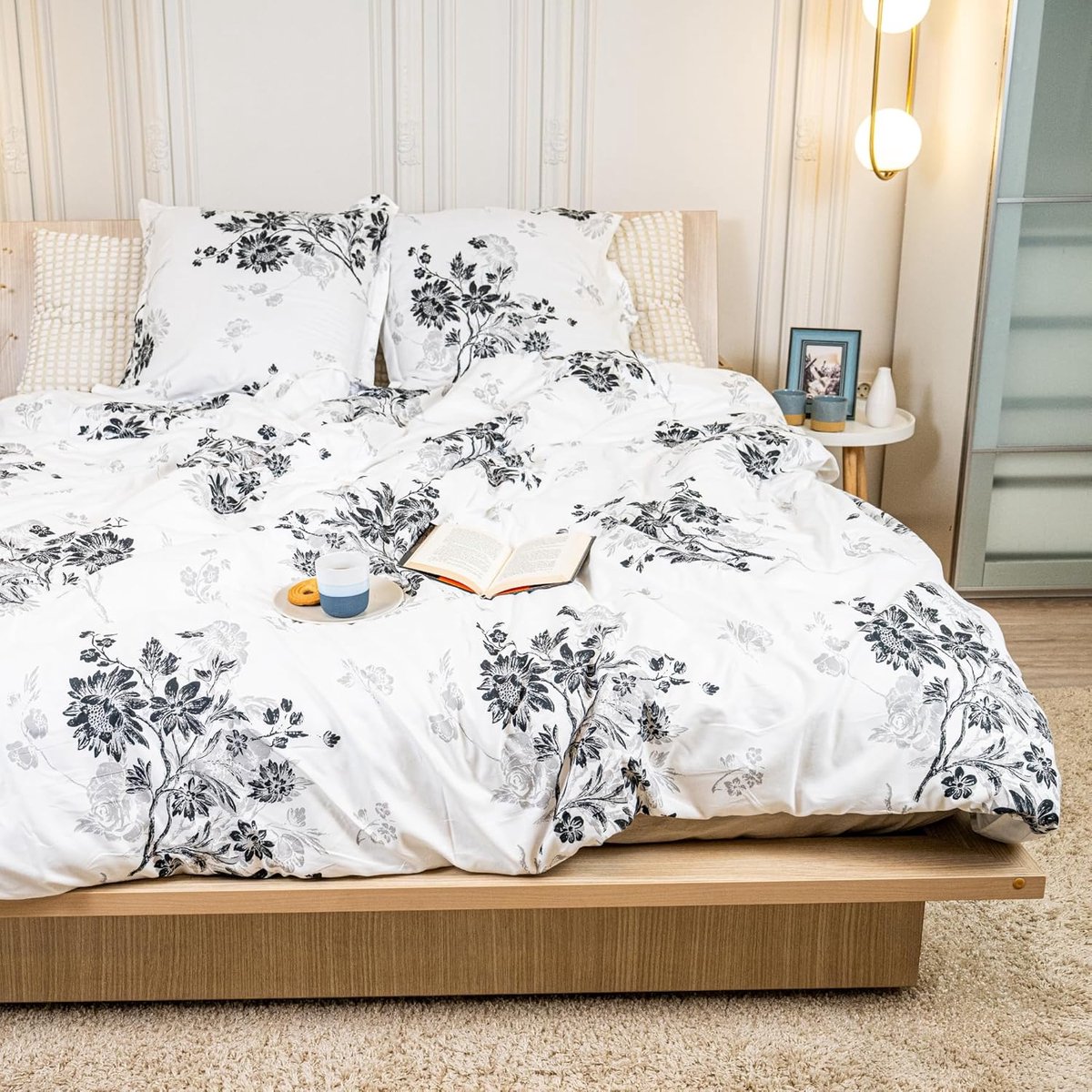 SnelShoppen - Duvet cover 220 x 240 cm, 100% katoen percale, zacht en ademend, met rits, 2 kussenslopen 63 x 63 cm, dubbel bed, luxe beddengoed