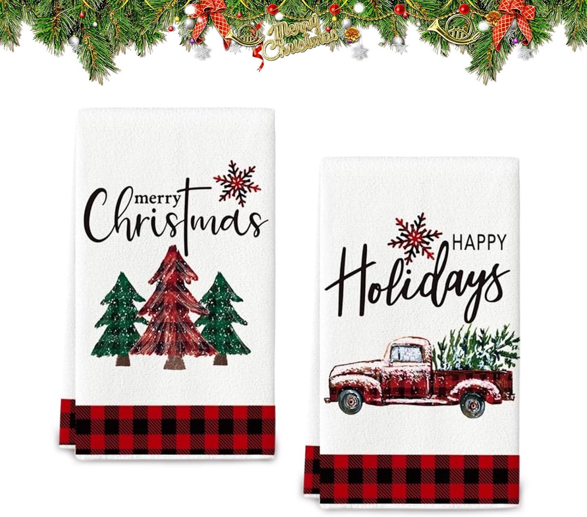 SnelShoppen - Set van 2 Kerst Keukenhanddoeken 42 x 60 cm Polyester met Kerstdesign - Duurzame Theedoeken voor Kerstdecoratie en Wintergebruik