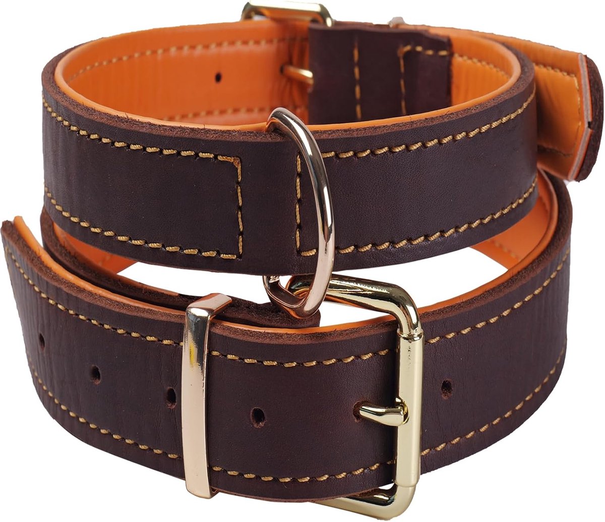 SnelShoppen - Heavy Leather Dog Collar voor Middelgrote, Grote en Extra Grote Honden - Echt Leren, Handgemaakt, Dikke Comfortabele Design, Sterk en Za