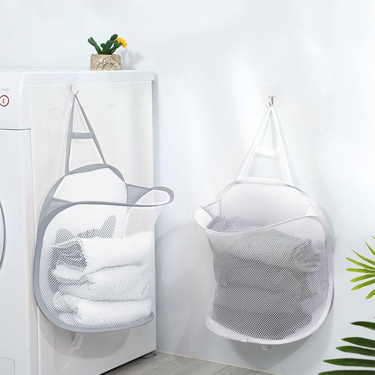 SnelShoppen - 2 Hangende Wasmanden, Uittrekbare Mesh Wandwasmand, Vouwbare Opslagmand Geschikt voor Thuis, Reizen, Kamperen, Badkamer - Wit en Grijs