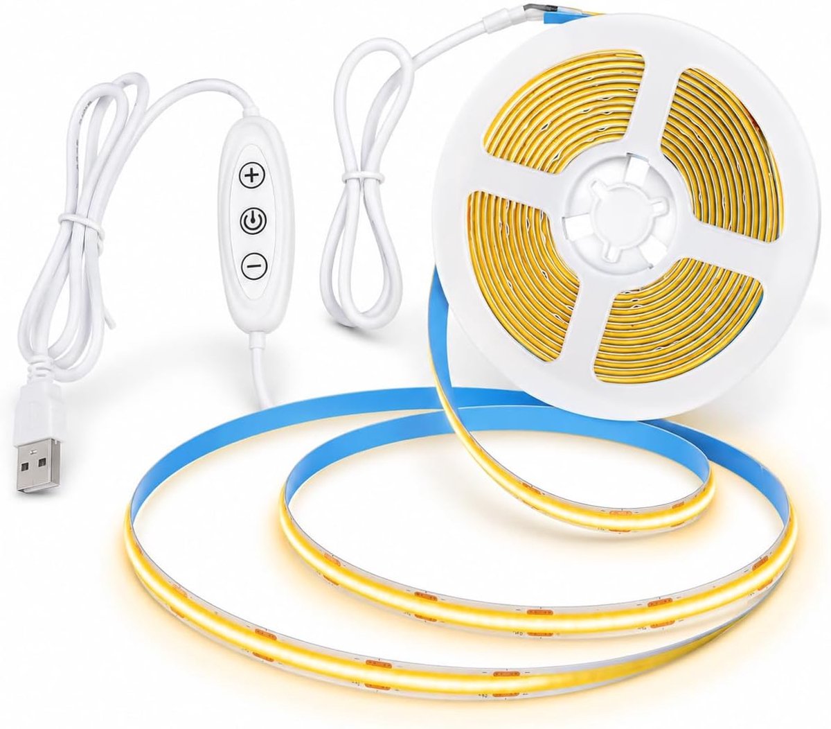 SnelShoppen - COB LED Strip 3m Warm White 2700K USB 5V Dimbare LED Strip Licht 320 Leds/m Hoge Dichtheid Voor TV Achtergrondverlichting, Spiegels, Kas