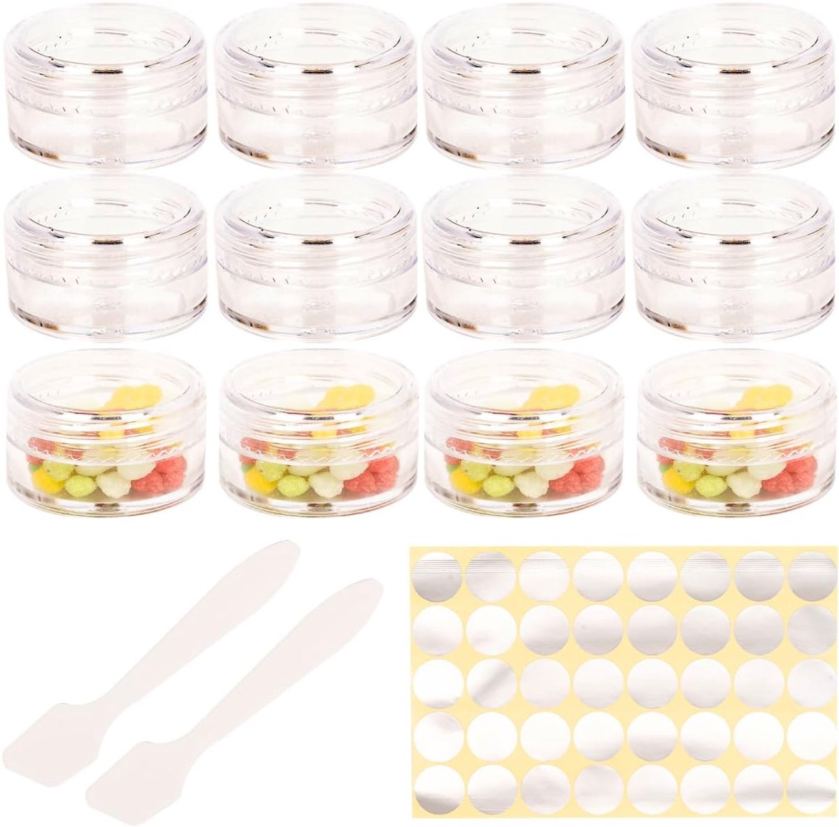 SnelShoppen - 12 x 5 ml Transparante Plastic Jars met Deksel - Lege Lip Balm en Crème Potjes - Ideaal voor DIY, Organiseren, Reizen - Inclusief Sticke