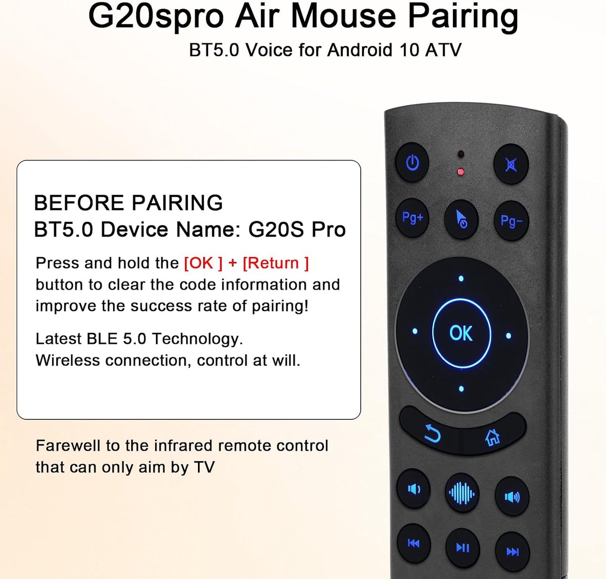 SnelShoppen - Air Mouse Voice Remote Control 2.4G Bluetooth, Dual Mode Slimme Afstandsbediening met Verlichting voor Android PC TV Box Projector