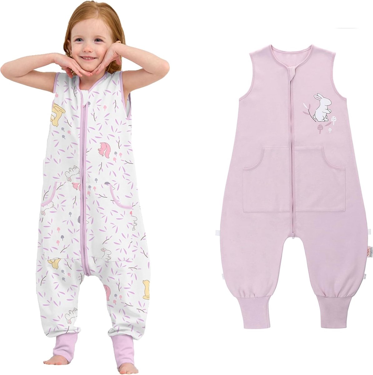 SnelShoppen - Baby Slaapzak met Voetjes, 2-Pack Konijn & Wit, L - Ademend, Warm, Geschikt voor Kinderen, Perfect voor Thuis en Reizen