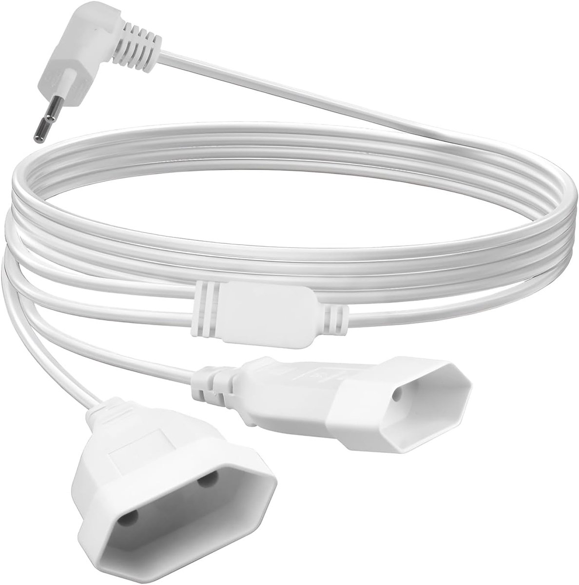 SnelShoppen - Extension Cable 3m - 90 Graden Hoek Euro Plug - Dun Wit - 2-in-1 Verlengsnoer - 250V 2.5A voor TV, PC, Monitor