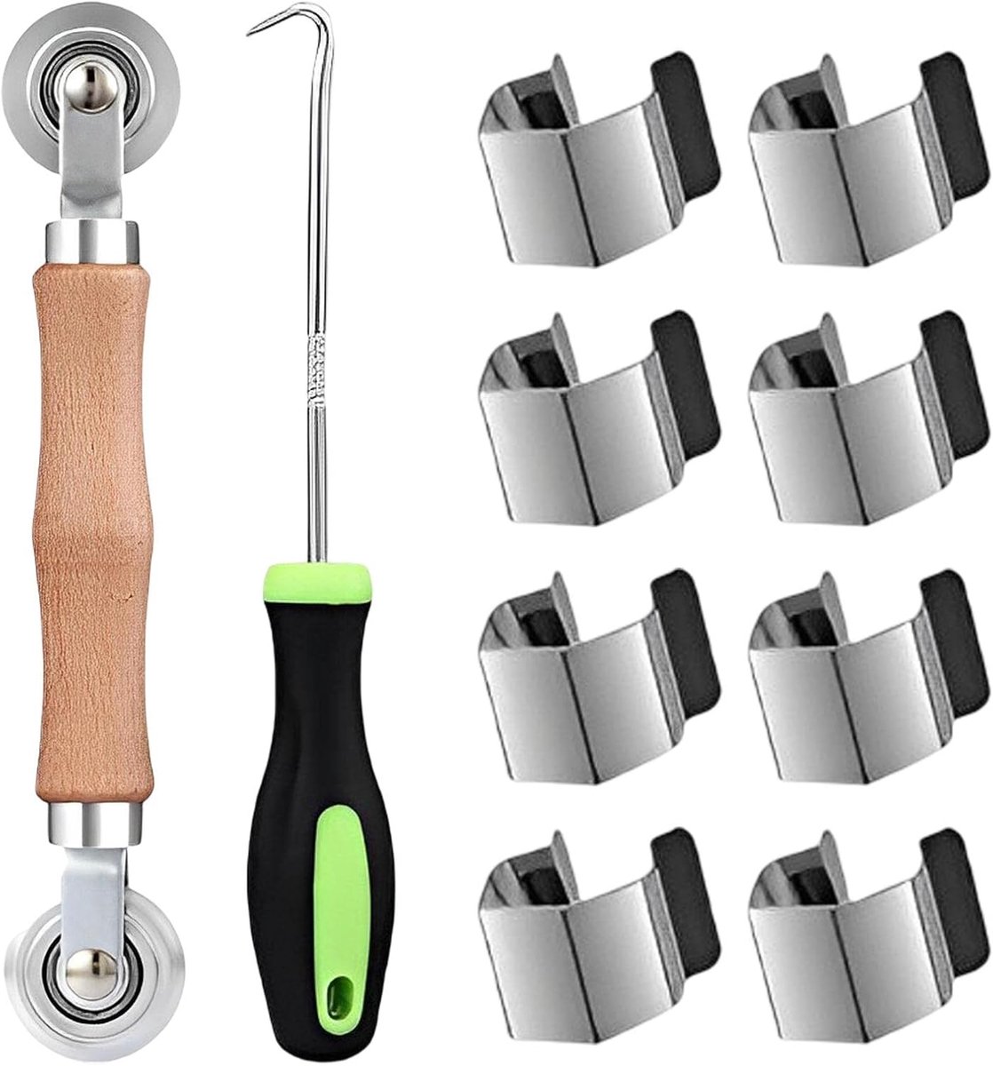 SnelShoppen - Sealing Roller met Houten Handvat - 3-in-1 Insectenhor Reparatieset met Dubbele Wielen, Rubber Strips en 8 Screen Clips voor Ramen en De
