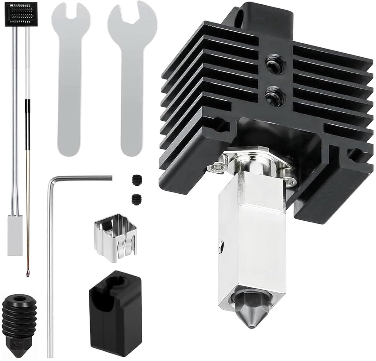 Geavanceerde Hotend Set voor 3D Printers, Koper Gecoate Verwarmblok, Titanium Warmtebreker, 0.4mm Verstevigde Stalen Nozzle, Inclusief Siliconen Beschermhoes en Verwarmblok