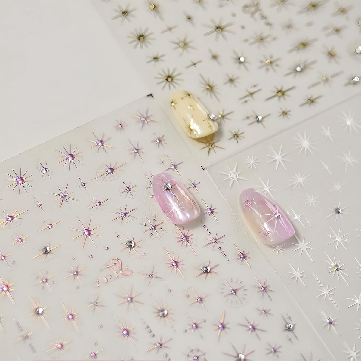 SnelShoppen - 3 Bladen 5D Relief Ster Nail Stickers - Roze Goud Wit Glitter - Shiny Design voor DIY Manicure Decoratie - Nagelaccessoires voor Vrouwen