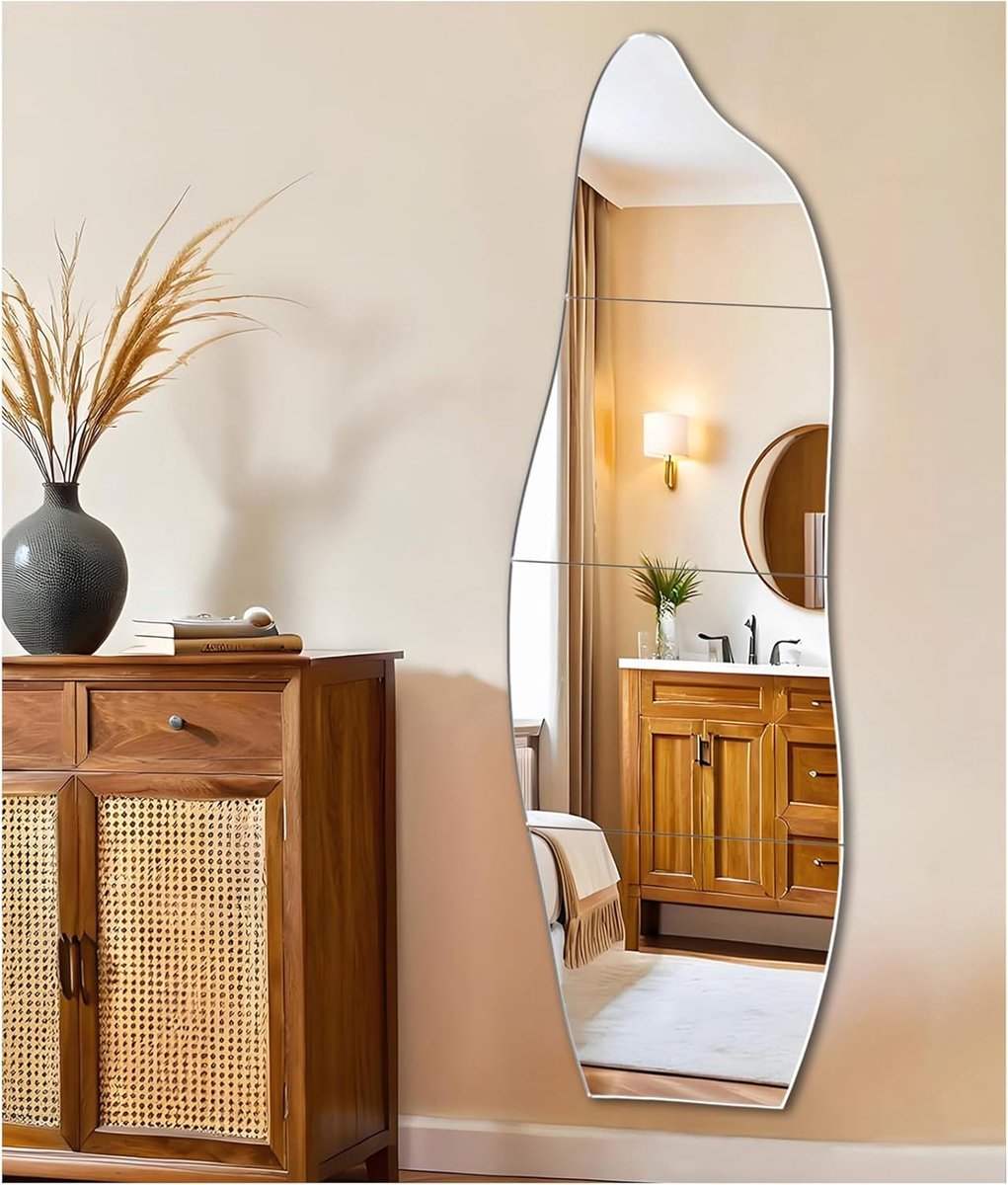 SnelShoppen - Asymmetrische Spiegeltegels, Zelfklevend HD Glas Wandspiegel, Decoratieve Spiegel voor Slaapkamer, Woonkamer, Modern Design, Makkelijk t