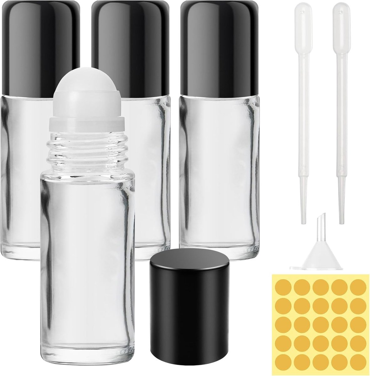 SnelShoppen - 4 Stuks 30ml Rollerflessen voor Etherische Olie, Vulbare Glazen Roll-On Flessen met Druppelaar en Stickers, Perfect voor Parfums en DIY