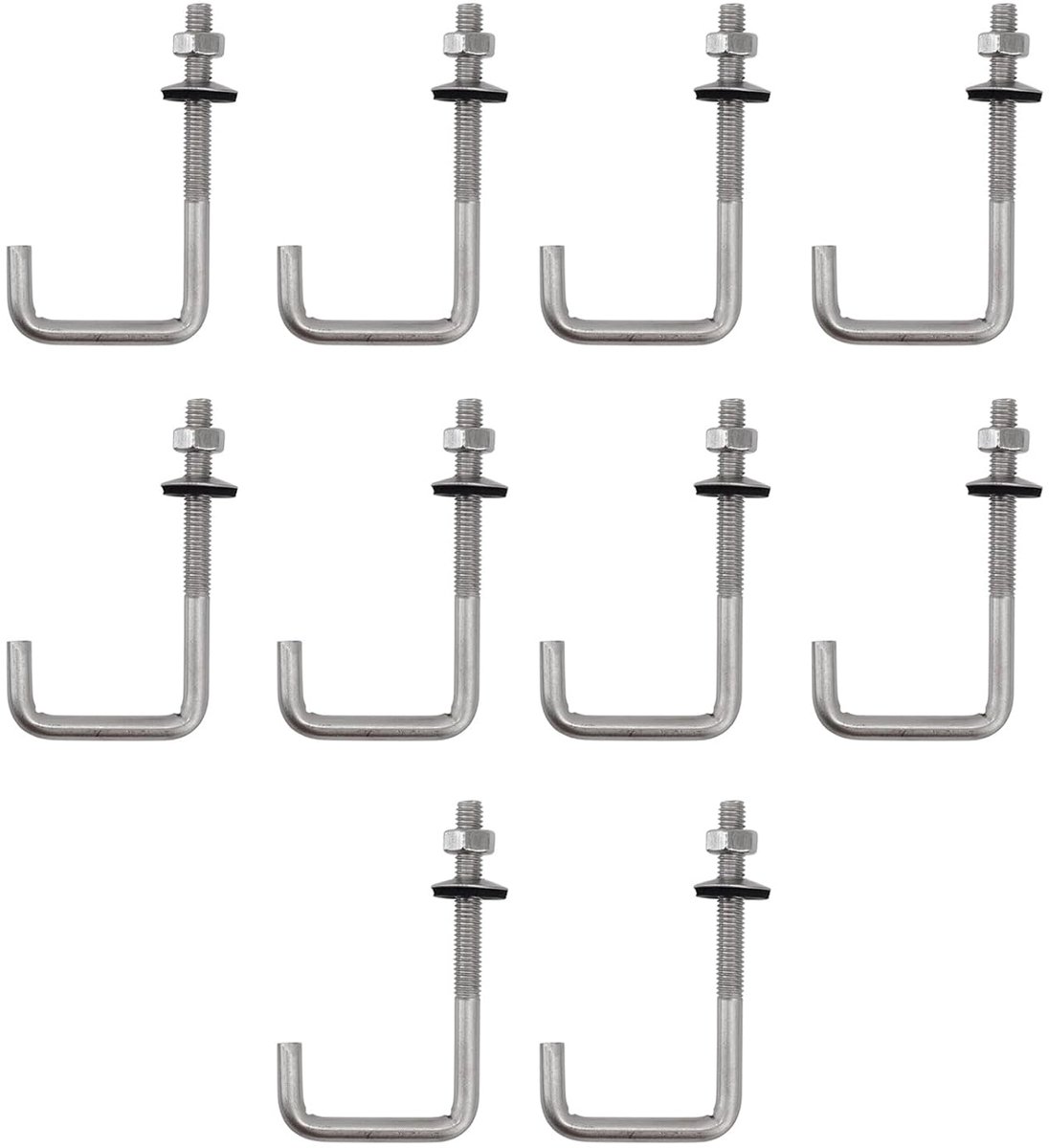 SnelShoppen - 10x M6x25x75mm RVS J Haak Wandhaak Met Zeskantmoer Voor Betonnen Ankers - Roestvrij Staal, Lange Schacht, Ideaal Voor Tuin, Garage En Hu