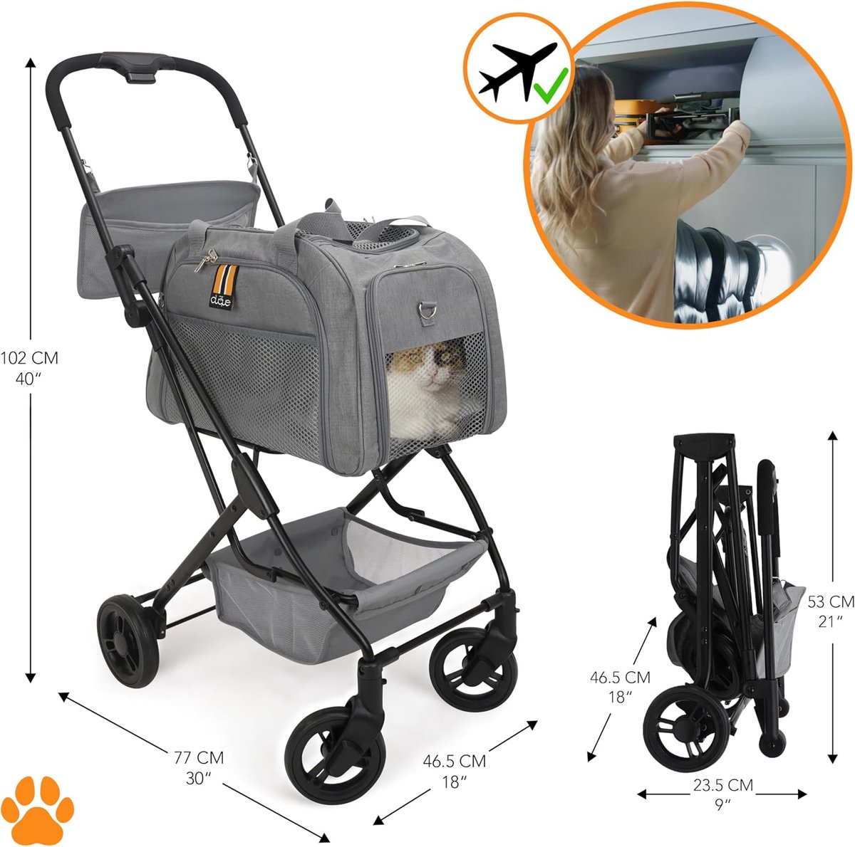SnelShoppen - CARRY TRIO 3 in 1 Complete Dieren Set, Compact Vouwbare Buggy voor Honden en Katten, Isofix Autostoel Basis, Max Laadgewicht 12kg, Ideaa