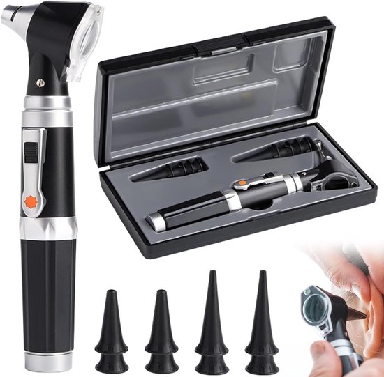 SnelShoppen - Otoscope met Licht - 3x Vergroting en 4 Speculum Tips - 8 Oorkappen - Duurzaam en Lichtgewicht Medisch Instrument voor Volwassenen, Kind