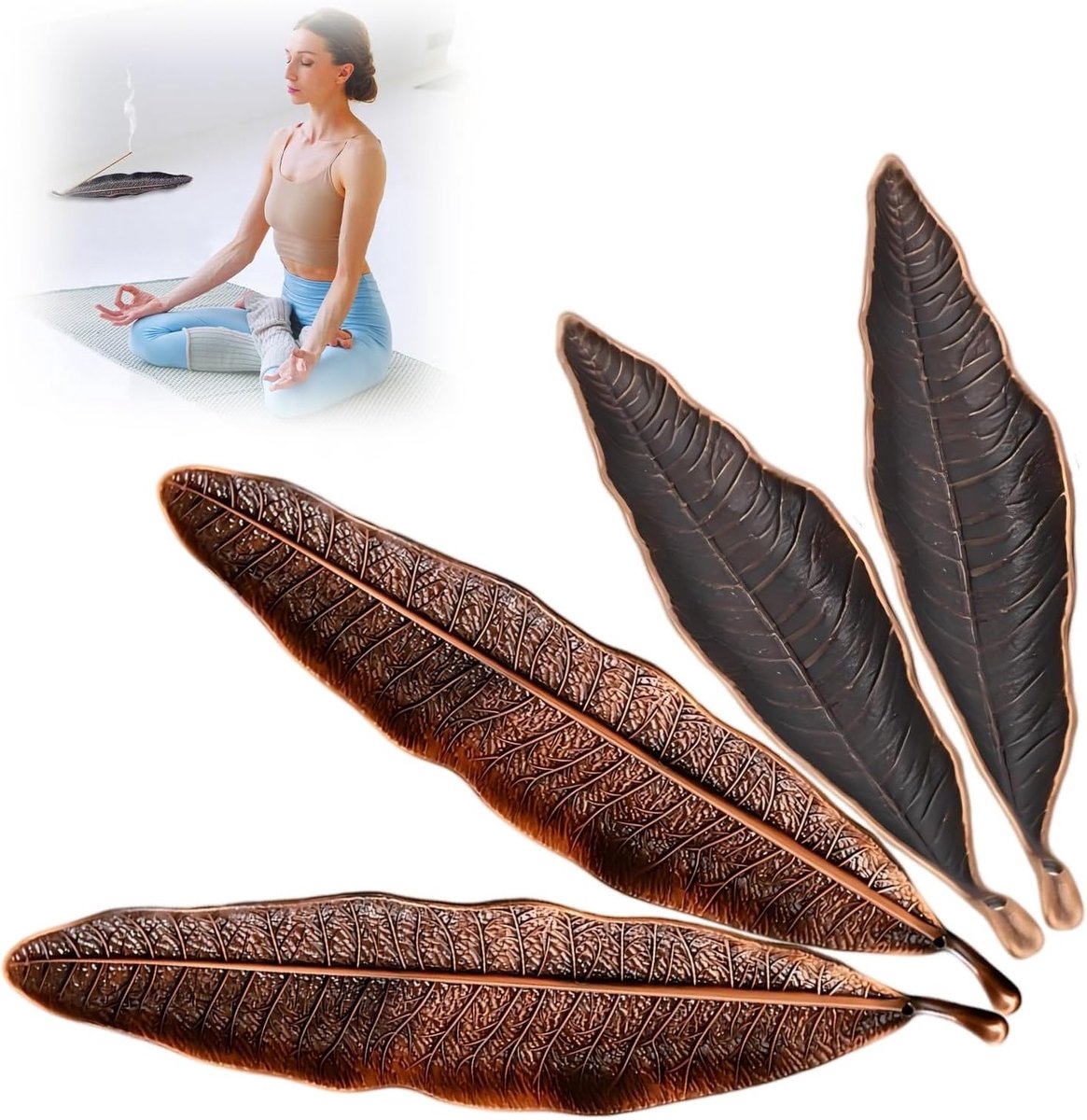 Wierookstokjeshouders van metaal met bladdesign voor yoga, meditatie en interieurdecoratie - 4 stuks