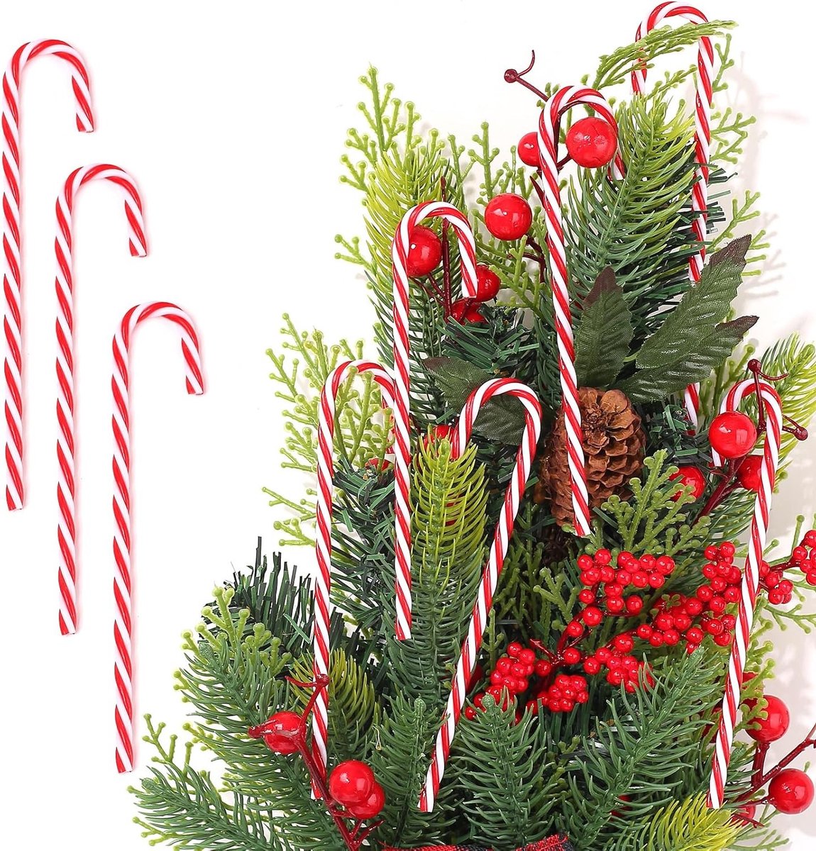 Kerstdecoratie met 32 Stuks Snoepstok Hangers van Plastic voor Feestelijke Versiering en Creatieve Knutselprojecten, Geschikt voor Binnen en Buiten