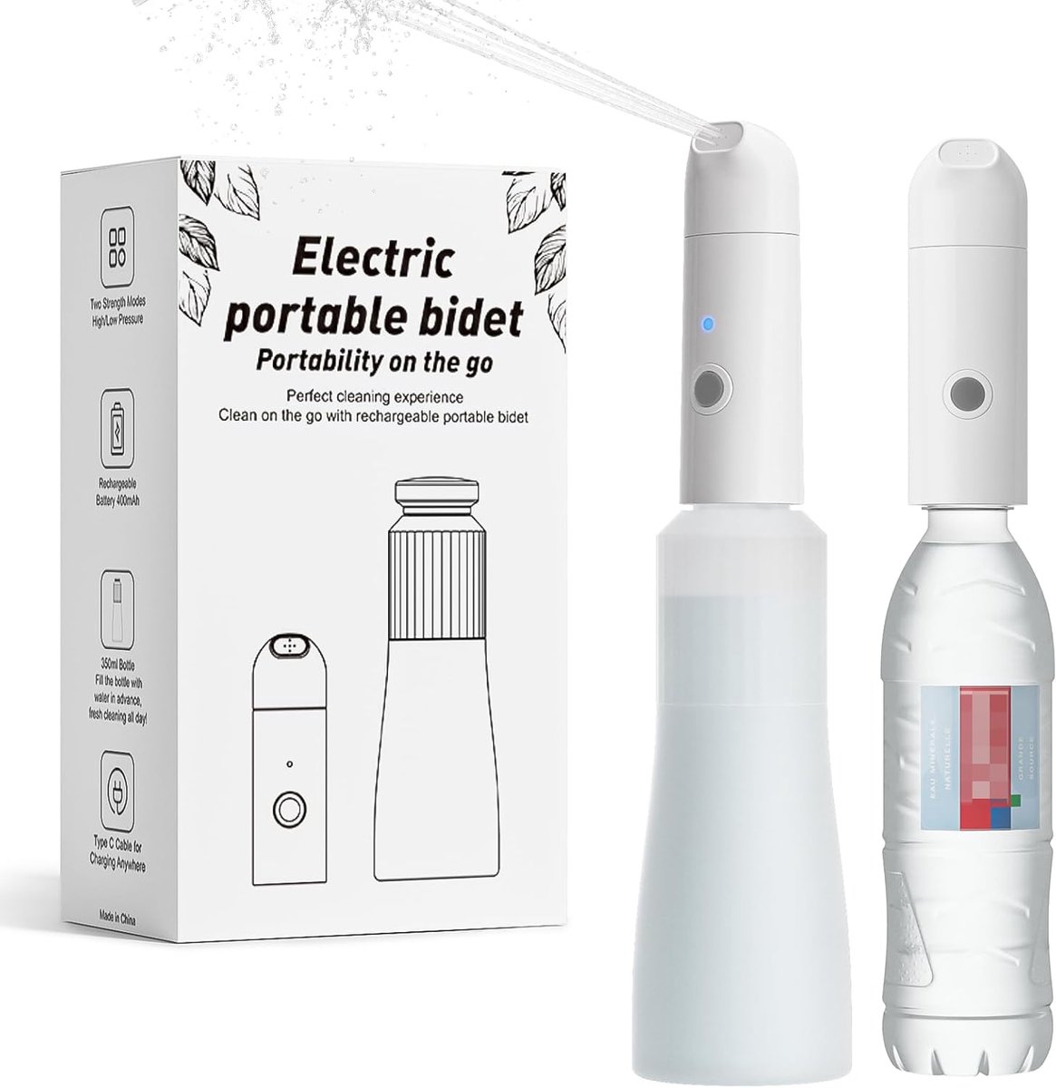 SnelShoppen - Draagbare Elektrische Bidet Sprayer 350ml - Mini Water Spray voor Persoonlijke Hygiëne, IPX7 Waterproof, Oplaadbaar en Perfect voor Reiz
