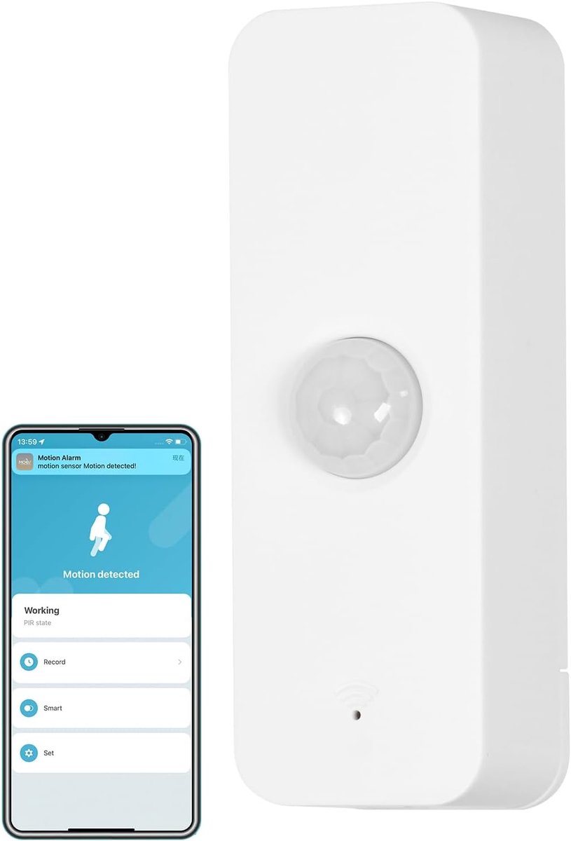 SnelShoppen - Intelligent WiFi Bewegingssensor - Draadloze Motion Sensor met App en Spraakbesturing, Compatibel met Alexa, Beveiliging voor Thuis, 1 S