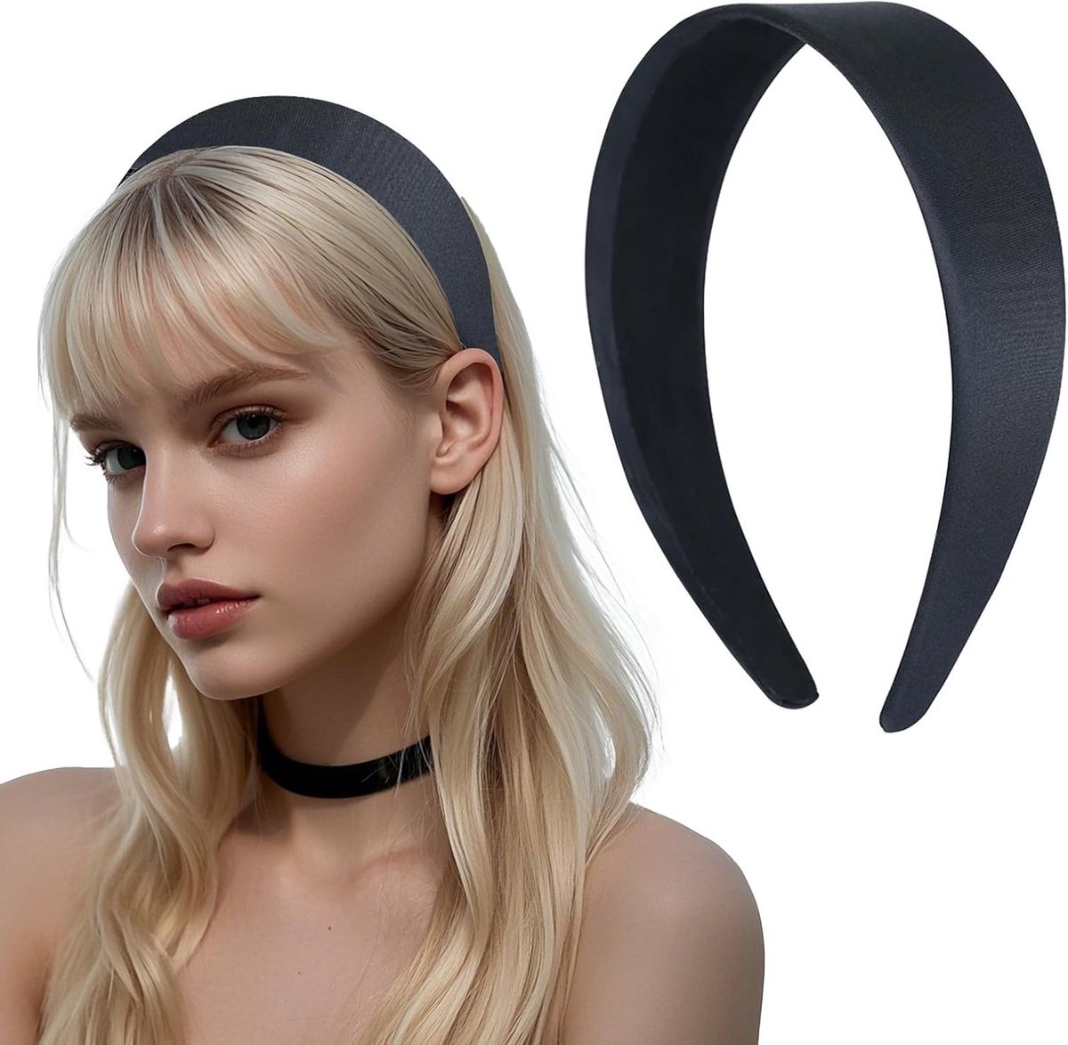 Set van 2 Brede Haarbanden voor Dames, 4 cm Brede Haaraccessoires, Zwarte Haarbanden voor Dagelijks Gebruik, Feestjes en Speciale Gelegenheden