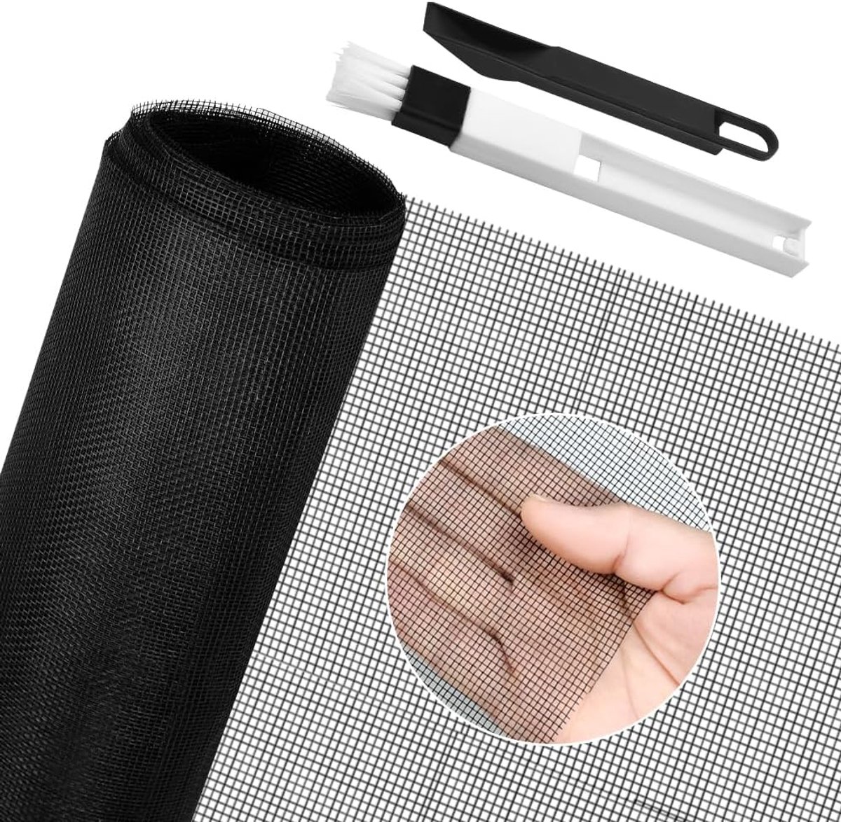 SnelShoppen - Insectenwerend Vliesraam 150x500cm - Fiberglas Vliegenscherm - Mosquito Net - Katvriendelijk - Zwart - Ideaal voor Ramen en Deuren