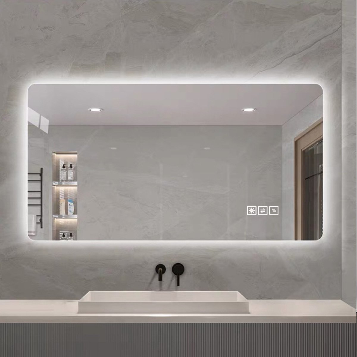 MIVRAY Badkamerspiegel – 60 x 120 cm – LED Achtergrondverlichting en Anti-Beslag – Glas en