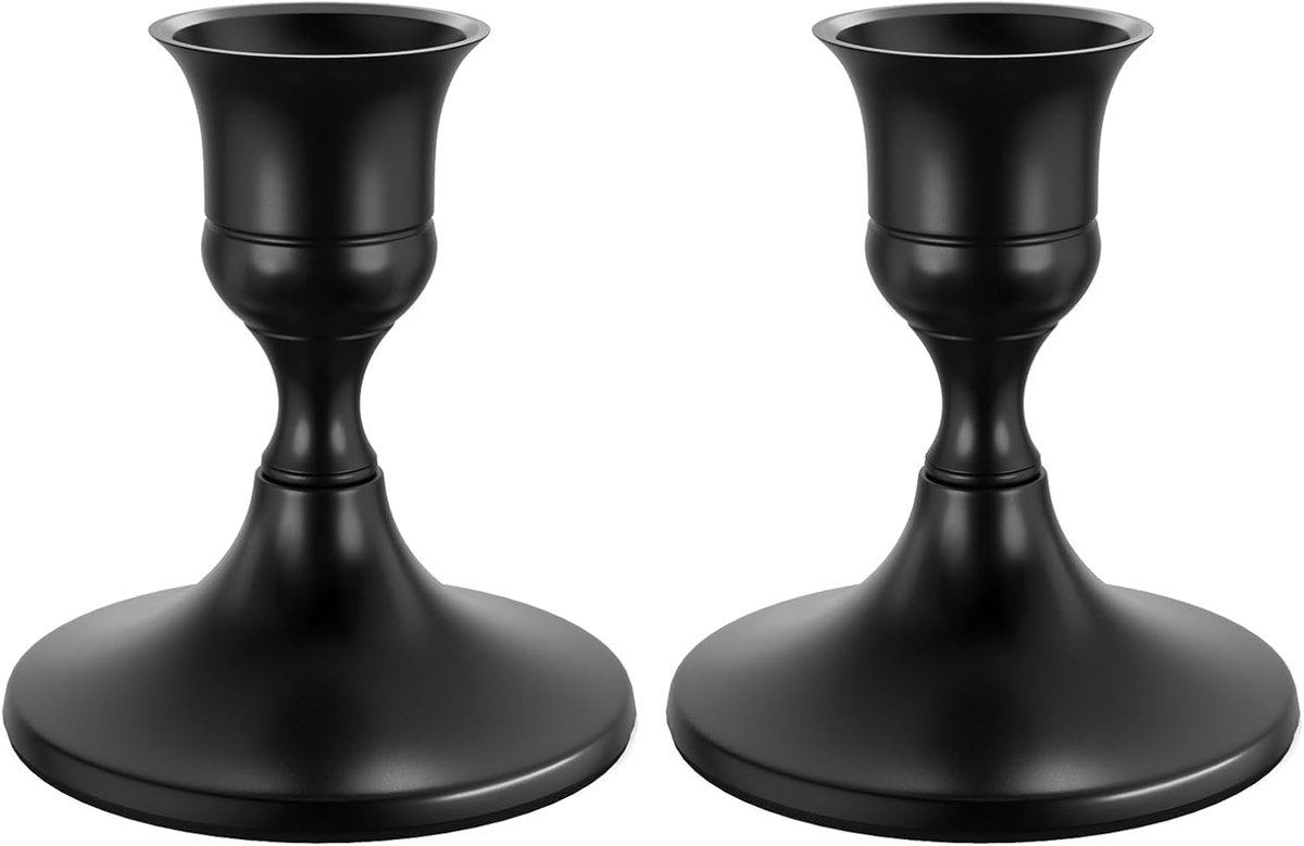 SnelShoppen - 2 Stuks Zwarte Kandelaar Vintage - Metalen Tapered Kaarsenhouders voor Halloween, Kerst, Bruiloft en Decoratie